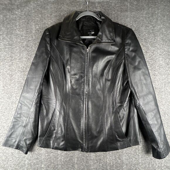East 5th Jackets & Blazers - East 5th Leather Jacket Womens Sz L Black Full Zip Lined Moto Street Fashion